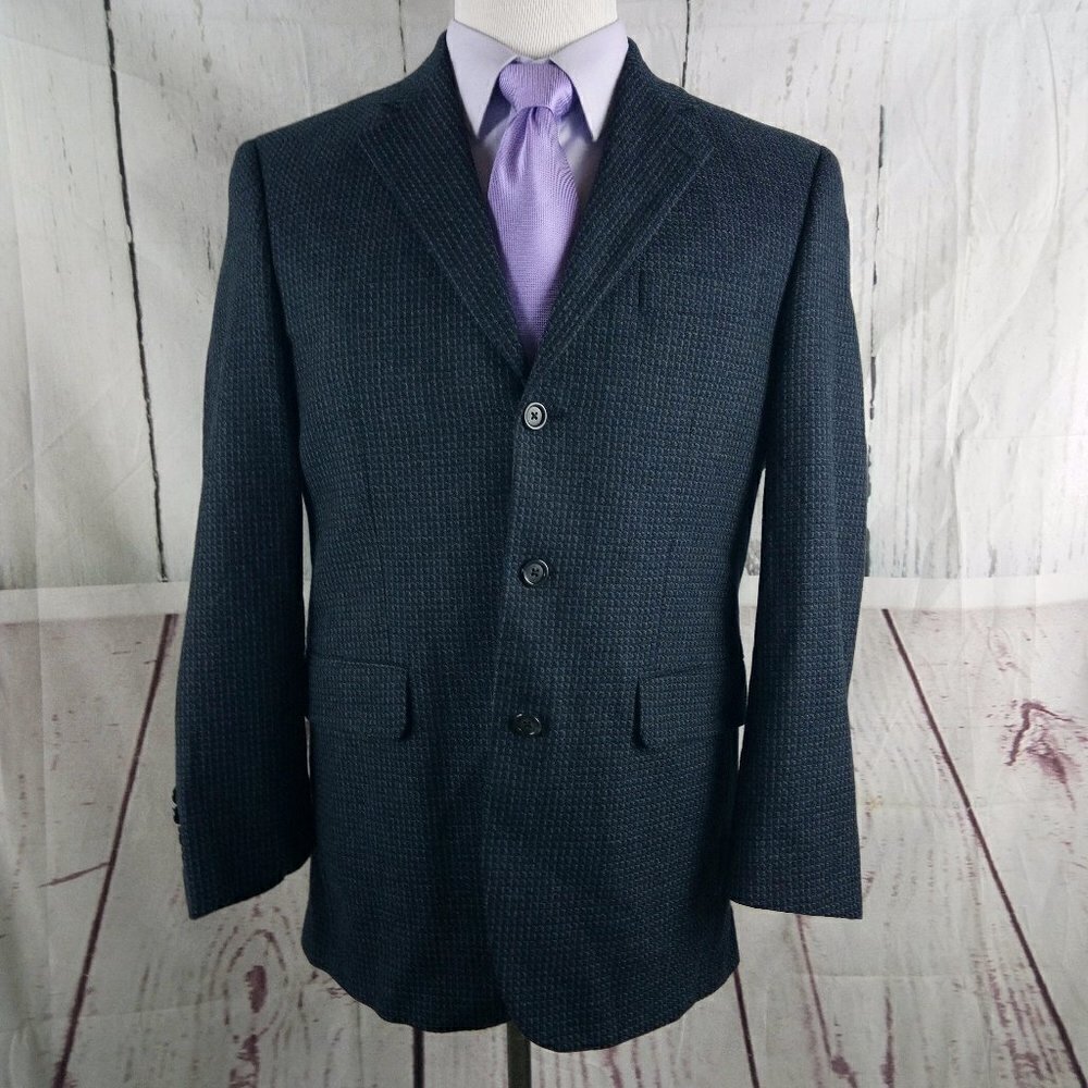 Zante Ultimo Peters Clothiers Wool Cashmere 38R 3 Button Blue Check Sport Coat
